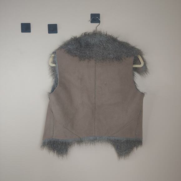 JDS Open Front Suede Vest with Faux Fur in Brown Size M - Picture 5 of 9